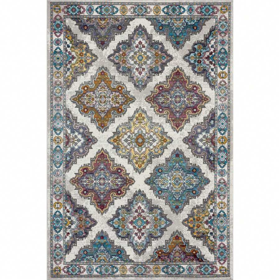 5' X 8' Blue Traditional Floral Motifs Area Rug | SHEIN USA