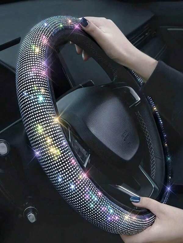 Ilumina tu vehículo: Funda brillante de cristal y strass para volante de coche, protección con strass para volante de coche, para mujeres y niñas, con diseño lindo y brillante.