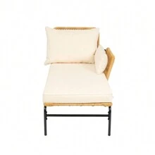 Juego de 3 piezas de muebles de mimbre para patios al aire libre, mesa y sillas con cojín de 3,15 pulgadas de grosor, sofá de mimbre natural amarillo + cojín crema