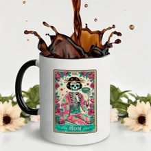 1pc, Inner Colored Ceramic Coffee Mug 11 Oz, Double-Sided Print Coffee Cups Tea Cup With Colorful Handle, The Mom, Tarot Card Mug, Gifts For Tarot Lovers, Perfect Summer Winter Drinkware Gift, Safe & Comfortable Grip, Room Decor, Home Decor, Party Gift, Birthday Gift, Holiday Gifts, Friend Gift Idea, Novelty Gift, Reusable Coffee Mug For Party, Office Mug, Room Decor House Warming Gifts New Home - 黑色 - 查看 7