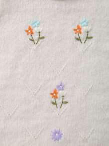 Baby Girls' Long Sleeve Embroidered Knit Romper - White - View 6