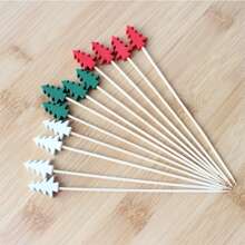50pcs/100pcs Christmas Themed Bamboo Skewers, Christmas Tree, Santa Claus, Reindeer, Snowman Cake Toppers, Christmas Supplies, Disposable Art Toothpicks, Fruit Dessert Forks, Merry Christmas,