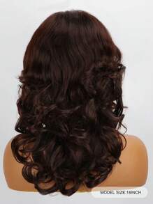 18 Inch Long Curly Wave Wig 1 PC Brown Wig With Bang Synthetic Wig 150% High Density Heat Resistant Fiber Breathable Rose Net Cap Versatile For Daily Wear And Halloween Party