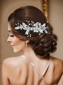 1 Hoa Hợp Kim Bạc Được Trang Trí Bằng Lược Đính Kim Cương Giả, Phụ Kiện Tóc Cho Cô Dâu Và Váy Cưới, Sự Kiện Ngày Lễ, Trang Trí Du Lịch Kỳ Nghỉ, Phụ Kiện Tóc Trình Bày Trên Sân Khấu - Bạc - Xem 4