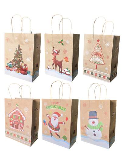 10 قطعة/مجموعة حقائب هدايا عيد الميلاد متنوعة مع مقابض للحفلات والأعمال والهدايا، (التوصيل عشوائي)، عيد الميلاد