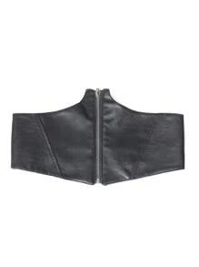 1pc Soft Leather Zipper Design Waist Belt For Women Waist Trainer - Black - View 5