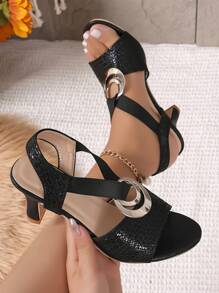 Sandalias elegantes para mujer 2026 verano nuevas negras 3D con punta abierta y tacón grueso alto para uso diario, citas, salidas y trabajo - Negro - Ver 7
