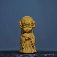 1pc Handmade Wooden Carved Chinese Four Beauties Figurine, Natural Solid Wood Sculpture, Elegant Desktop Decor, Creative Home Accents, Wonderful Gift - Multicolor - View 6