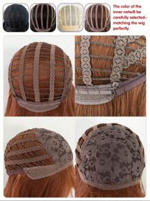 1 件时尚优雅的女士波浪合成假发。耐热波浪发，脏橙色假发，带刘海，26 英寸长，由纤维制成，适合日常使用，外观自然饱满，配有舒适的玫瑰网帽。- 易于佩戴和携带 - 臟橘色 - 查看 11