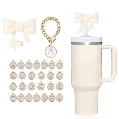 2pcs/3pcs 10mm Bow-Tie Silicone Straw Toppers, Alphabet Letter Cup Decorative Charms, Protective Silicone Sleeve For 30&40oz Tumblers, Cup Accessories, Festival Gifts