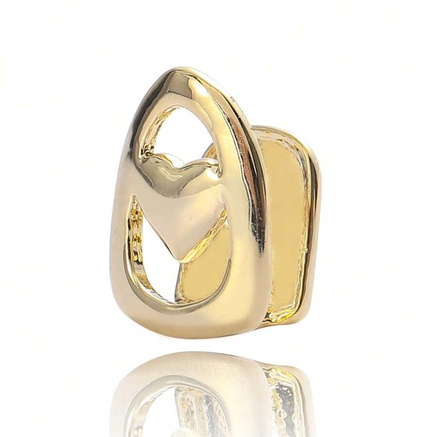 Single Hollow Heart Shaped Tooth Grill, Hip Hop Rapper Jewelry - Style 1 - View 1