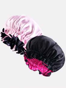 2pcs Plus Size Double-Layer Lace Trim Round Night Sleep Cap, Chemo Hat, Hair Cover Accessory For Women Valentine's Day Valentines