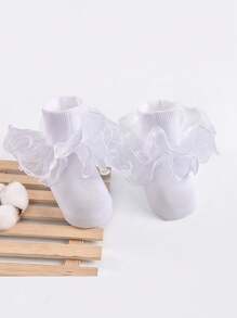 6 双/套婴儿/女孩彩色花卉装饰中筒袜，适合校服 - 彩色 - 查看 4