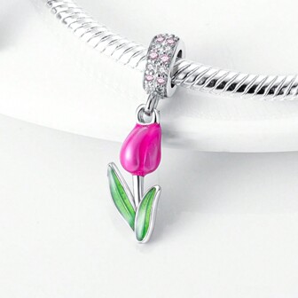 925 Sterling Silver Tulip Charms Flowers Pendant Fits Bracelet Necklace Women Dangle Jewelry Gift Valentines