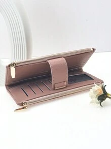 MINGYOU Ví điện thoại PU mềm mại và tinh tế cho nữ thời trang khóa bấm khóa kéo đôi dung lượng lớn đựng thẻ đa năng nhẹ tối giản thích hợp làm quà tặng ngày lễ ví cho phụ nữ ví ví dài - Hồng - Xem 6