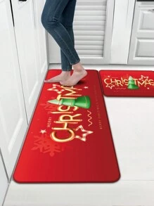 1 件超厚 1 厘米海绵毛绒圣诞厨房垫、抗疲劳浴室地毯、防滑吸水门垫 - 聖誕字母 - 查看 8