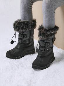 Boys Girls Snow Boots Mid Calf Boots Insulated Waterproof Side Zipper For Christams Gifts - 深灰色 - 查看 2