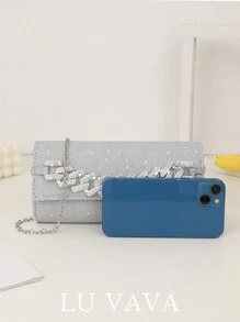 1 pieza Bolso de lujo silencioso y de moda con decoración de cadena, adecuado para uso diario, fiestas nocturnas y banquetes, bodas, vacaciones - Plateado - Ver 3