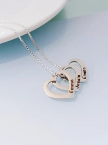Personalized Stainless Steel Custom Name Necklace For Women Multiple Heart Pendant Necklace Charm Customized Engraved 1-8 Pcs Names Choker Family Names Jewelry Holiday Ornament Gifts For Her Valentines - Silver - View 9