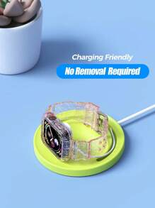 2 Packs Glitter Clear Bling Crystal Band With Bumper Case Compatible With Apple Watch 38/40/41/42/44/45/46/49mm, Jelly Sports Protective Replacement Wristband Strap Compatible With IWatch 10/9/8/7/6/5/4/3/2/1/SE Women Man