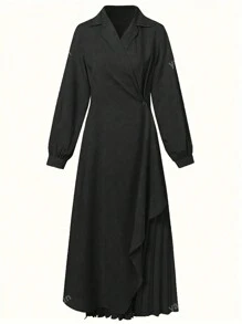 Robe longue élégante à manches longues unie, Robe longue taillée vintage
