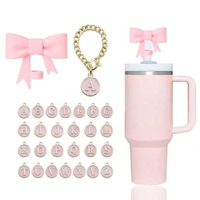 2pcs/3pcs 10mm Bow-Knot Silicone Straw Caps, Letter Cup Decorations, Anti-Shock Silicone Cup Sleeves, Fit For 30oz & 40oz Tumblers, Cup Accessories, Holiday Gifts