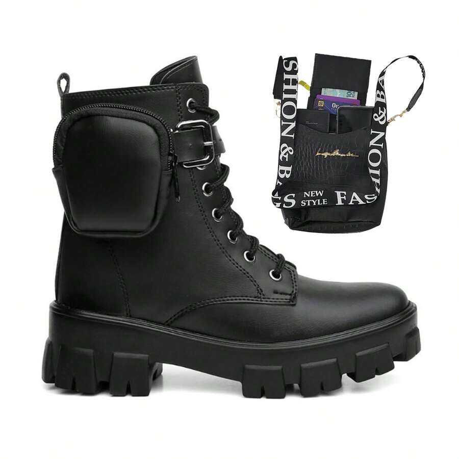 Blogueira Tratorada Combat Boot + Power Bags Crossbody Bag - 黑色 - 查看 1