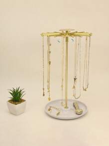 1 pieza Soporte de joyería de metal giratorio con base, un organizador elegante de collares y un estante para exhibir relojes. Es una opción perfecta para regalos del Día de San Valentín, regalos de Acción de Gracias, regalos de Año Nuevo y sorpresas navideñas, adecuado tanto para uso doméstico como minorista, y eleva el estilo de tu espacio con su practicidad y diseño elegante. - Dorado - Ver 6