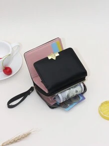 时尚印花三折多卡槽链条隔断多功能便携迷你女士钱包 - 黑色 - 查看 3