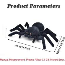 万圣节装饰 1 件 40 厘米/15.7 英寸蜘蛛毛绒玩偶，逼真的黑色毛绒蜘蛛玩偶，柔软的蜘蛛毛绒动物装饰，有趣的万圣节圣诞节节日装饰 - 黑色 - 查看 2