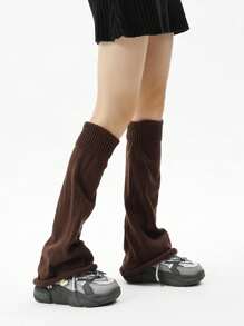 1 双纯色腈纶针织腿套，舒适休闲，适合秋冬季 - 咖啡棕 - 查看 3