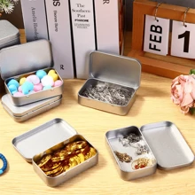 2 piezas de cajas de lata rectangulares con bisagras de metal con tapa, cajas de metal pequeñas, contenedores portátiles, kit de almacenamiento pequeño organizador del hogar para dulces, joyas y manualidades - Multicolor - Ver 3