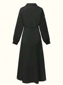 Robe longue élégante à manches longues unie, Robe longue taillée vintage
