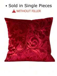 1 件重磅天鹅绒压花抱枕套，经典花卉浮雕天鹅绒面料，欧式枕套，欧式抱枕套，室内/室外 - （18 英寸 X 18 英寸），红色） - 紅色 - 查看 8