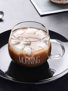 1 pieza Taza de vidrio resistente al calor de 450ml/15.21oz con asa, taza de agua, taza de "buenos días", taza de café, taza de leche de vidrio resistente al calor con asa, taza de desayuno, taza de avena, taza para pareja, taza de agua, taza de vidrio, taza de café con hielo
