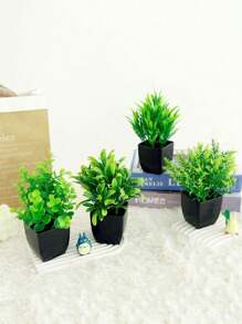 4 件人造迷你盆栽植物，适用于室内家居装饰，小型假花，适用于家居、窗户、浴室、墙壁、书桌、办公室、厨房、农场装饰，随机，情人节派对装饰，情人节，礼物生日毕业返校房间装饰学校用品 - 綠色 - 查看 2