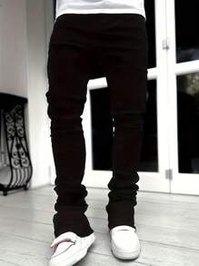 Men's Streetwear Skinny Jeans - Solid Color, Elastic, Fashion Fit