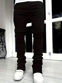 Men's Streetwear Skinny Jeans - Solid Color, Elastic, Fashion Fit