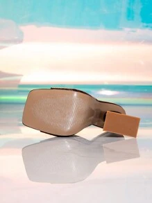 Women High-Heel Mule Sandals, Brown Square Toe PU Stone Texture Asymmetric Heel, Fashionable And Versatile Summer New Mule Slide Sandals For Beach Party