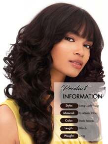 18 Inch Long Curly Wave Wig 1 PC Brown Wig With Bang Synthetic Wig 150% High Density Heat Resistant Fiber Breathable Rose Net Cap Versatile For Daily Wear And Halloween Party
