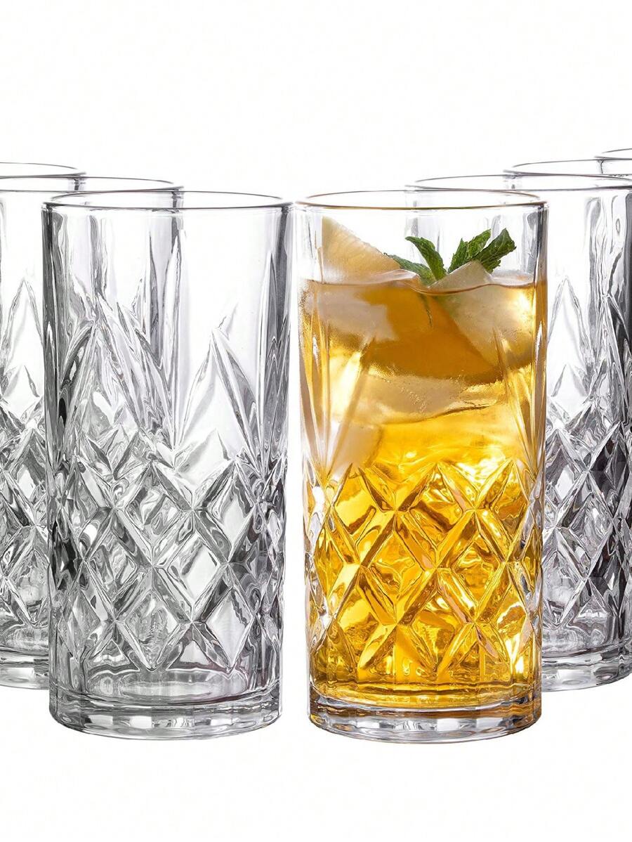 Royalty Art Kinsley Tall Highball Glasses Set Of 8, 12 Ounce Cups, Textured Designer Glassware For Drinking Water, Beer, Or Soda, And Elegant Dishware, Dishwasher Safe (Hiball) - trắng - Xem 1