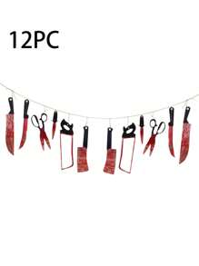 Decoración de Halloween: Cuchillo de PVC con sangre, sierra, accesorios de horror para hotel, KTV, casa embrujada, bar del terror - Incluye adorno de latte, bandera, guirnalda con sangre, decoración para fiesta de zombis y vampiros, suministros para Navidad