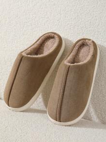 新款男女通用毛绒内衬室内/室外拖鞋，秋冬季保暖舒适 - 卡其色 - 查看 4