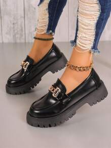 Mocassini neri casual con punta tonda, facili da infilare, adatti all'inverno e all'autunno per le donne, con suola morbida e comoda