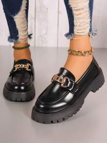 Mocassini neri casual con punta tonda, facili da infilare, adatti all'inverno e all'autunno per le donne, con suola morbida e comoda