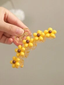 1pc Yellow Flower Hair Claw Clip, Suitable For Daily Wear - Yellow - View 7
