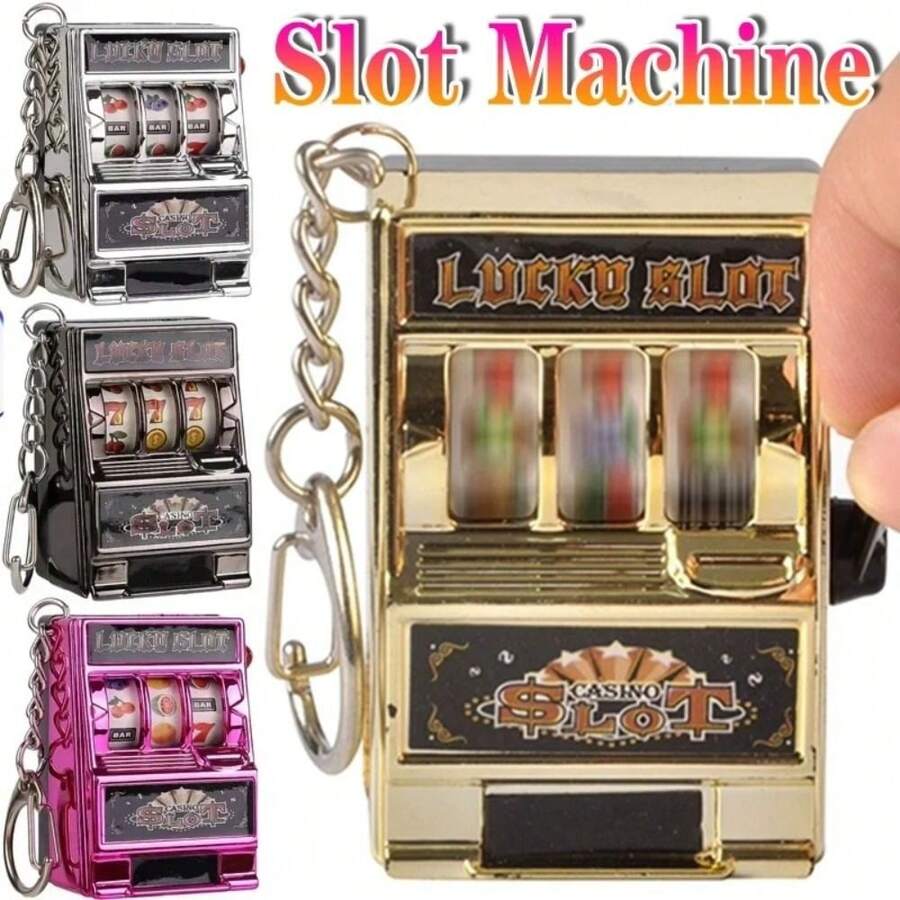 1Pc Mini Fruit Slot Machine Keychain Lucky Jackpot Retro Toy Coin Operated Games Gambling Machine Stress Reliever For Adult Gift - Lottery Machine Game Keychain - View 1