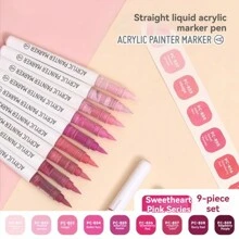 9 Stücke gerade Flüssig-Acryl Marker Stifte mit weichen Spitzen für Kunststudierende, geeignet für nicht-transparentes Graffiti und stapelbare Farben, verwendbar für DIY Malerei auf Holz, Keramik und Steinen