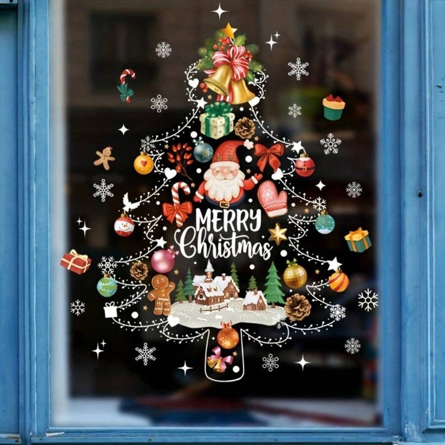 1 miếng dán cửa sổ tĩnh điện Giáng sinh, miếng dán cửa sổ kính hình cây thông Noel, người tuyết, ông già Noel, hoa văn bông tuyết, phòng ngủ, lối vào, phòng khách, hiên nhà, trang trí nhà cửa, miếng dán có thể tháo rời, đồ trang trí Giáng sinh, quà tặng Giáng sinh - Nhiều màu - Xem 1
