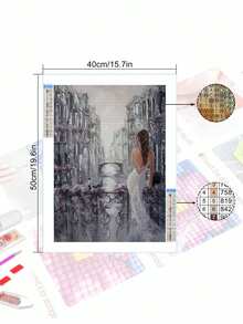 Bộ tranh nghệ thuật khảm kim cương 5D DIY, Người phụ nữ thanh lịch, Trang trí tường nhà khảm kim cương - Màu xanh hải quân - Xem 3